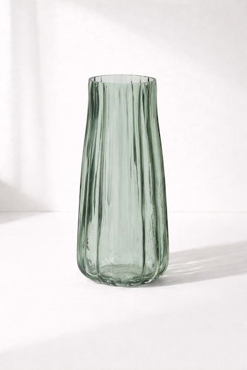 Kaemingk Decorative Glass Vase Green with Embossed Stripes Diameter 10cm x Height 21.5cm