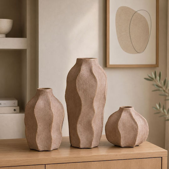 Iliadis Set Vaze Decorative Ceramice Bej 10xÎnălțime 23cm