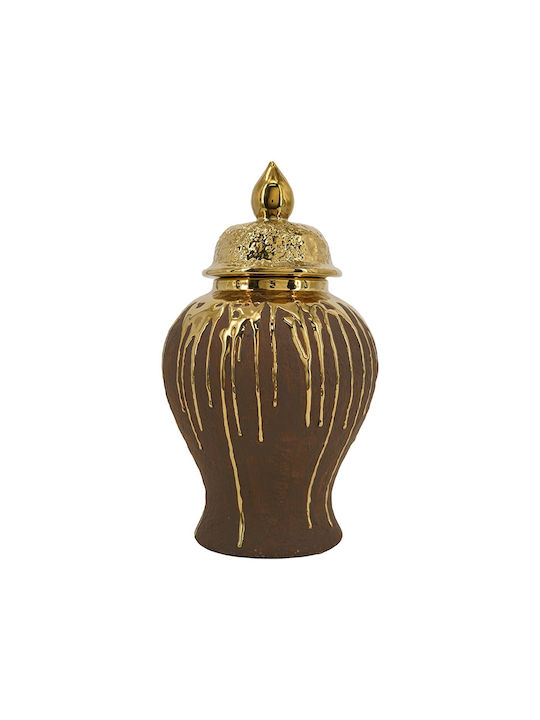 Artekko Candia Keramische Vase Mit Deckel Braun Gold 19,2x19,2x34 cm
