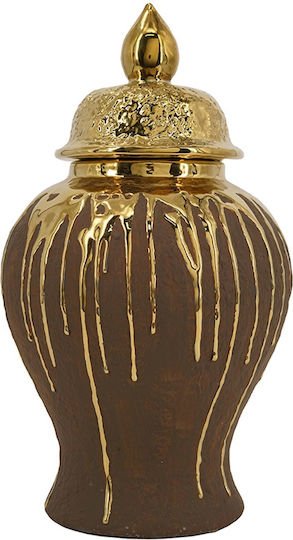 Artekko Candia Ceramic Vase With Lid Brown Gold 19.2x19.2x34 Cm