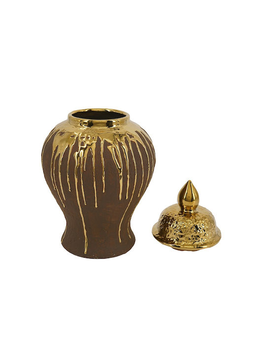 Artekko Candia Keramische Vase Mit Deckel Braun Gold 19,2x19,2x34 cm