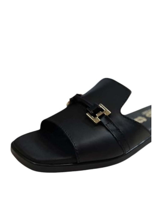 Leather Mules with Heel in Black Colour