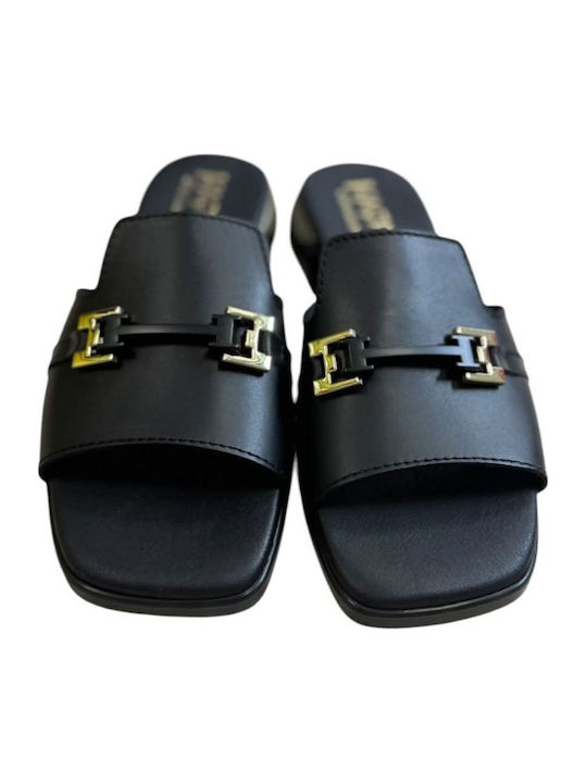 Leather Mules with Heel in Black Colour