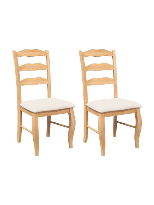 Dining Room Chairs Wooden Natural Solid Rubberwood 2 Pieces 48x53.5x99cm