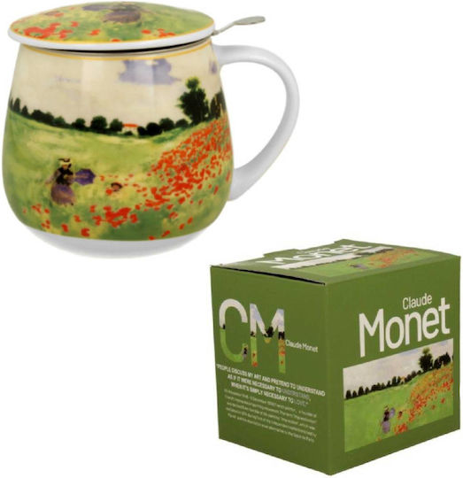 Mug 430ml Lid Tea Filter Box Duo Monet Poppy Field