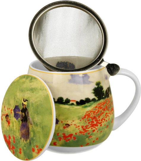Mug 430ml Lid Tea Filter Box Duo Monet Poppy Field