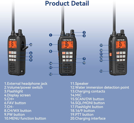 Retevis RM15 Stație Radio Emisie-Recepție Fără Fir VHF Marine 5W în Culoare Roșie