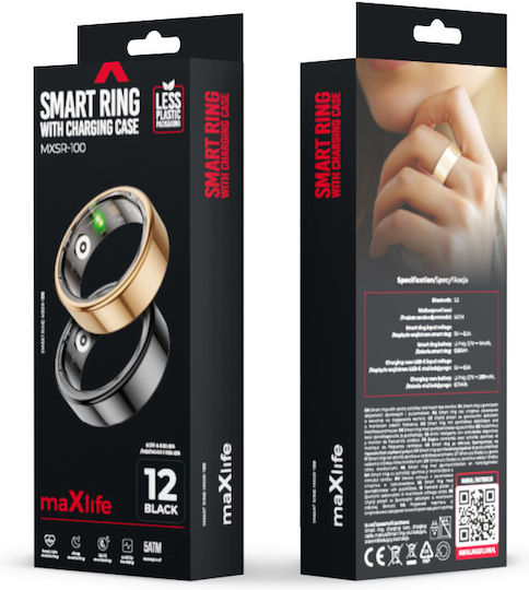 Maxlife MXSR-100 Size 10 Smart Ring 20mm Waterproof with Heart Rate Monitor Gold