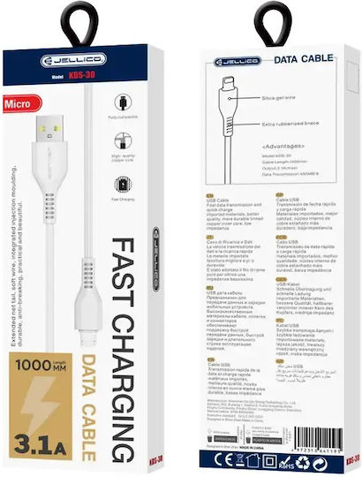Jellico Charging Data 1m Regular USB 2.0 to micro USB Cable White