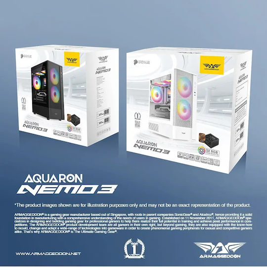 Armaggeddon Aquaron Nemo 3 Gaming Mini Tower Computer Case with Side Window and ARGB Lighting White