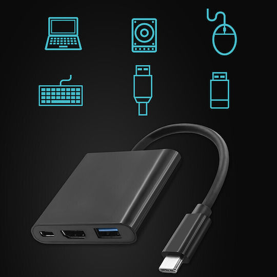 Qoltec USB-C Stație de andocare cu HDMI 4K PD Negru (50430)