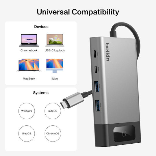 Belkin Connect USB-C Docking Station with HDMI 4K Ethernet and Connection for 2 Monitors