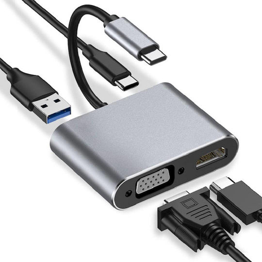 iBox USB-C Докинг Станция с HDMI 4K PD и Свързване на 2 Монитора Сива