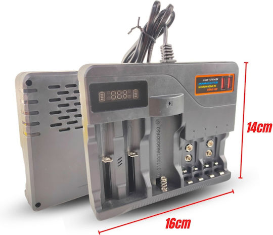 USB Charger 2 Batteries Li-ion Size AA/AAA/9V/18650/21700/16340/26650/14500