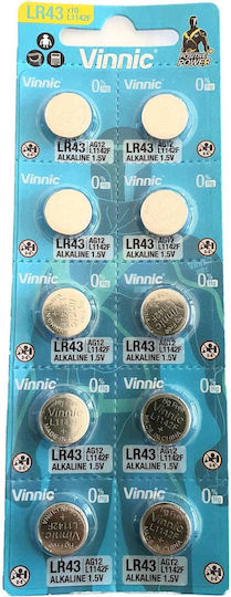 Vinnic Alkaline Watch Batteries LR43 10pcs