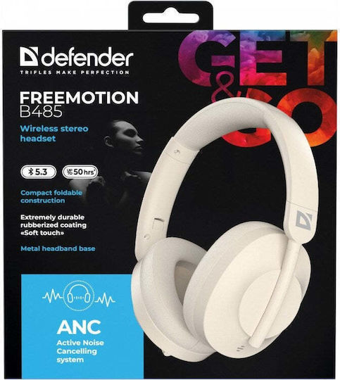 Defender FreeMotion B485 Wireless Wired Over Ear Headphones With 50 Hours Playing Time Beige