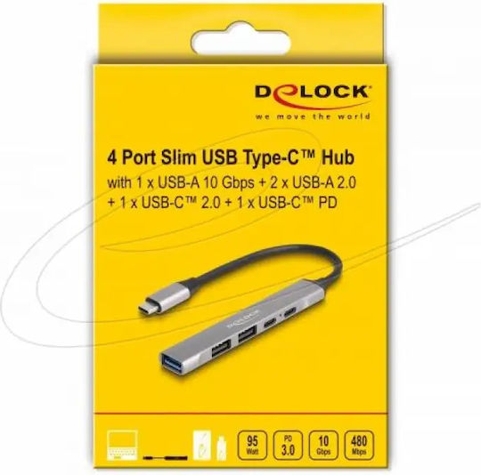 DeLock Hub 5 Porturi USB 3.2 cu Conectare USB-A / USB-C Gri