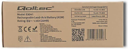 Qoltec UPS Battery with Capacity 1.3Ah and Voltage 6V 53041 1pcs