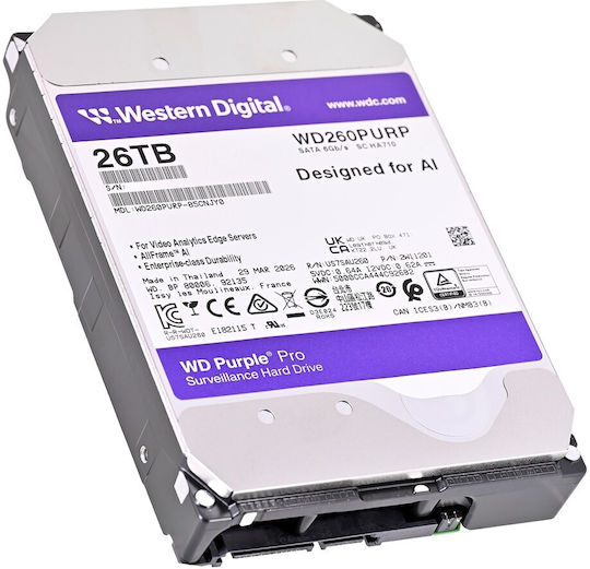 Western Digital Purple Pro 26TB HDD Hard Drive 3.5" SATA III 7200rpm with 512MB Cache for Recorder WD260PURP