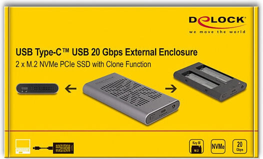 DeLock Твърд диск кутия M.2 SATA III с връзка Type-C в Сив цвят