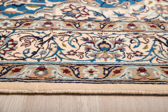 Klassischer handgefertigter Nain-Teppich 165x263 cm Ecru Blau
