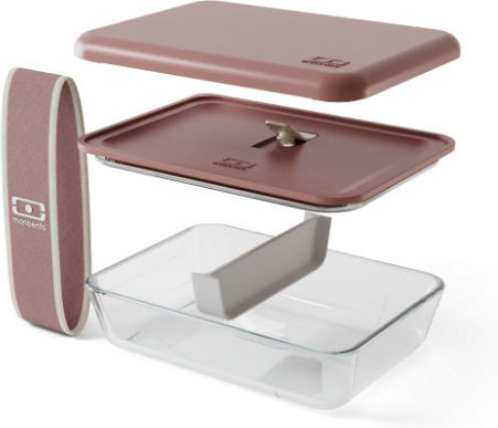 Monbento Glass Lunch Box Pink with Compartments 600ml