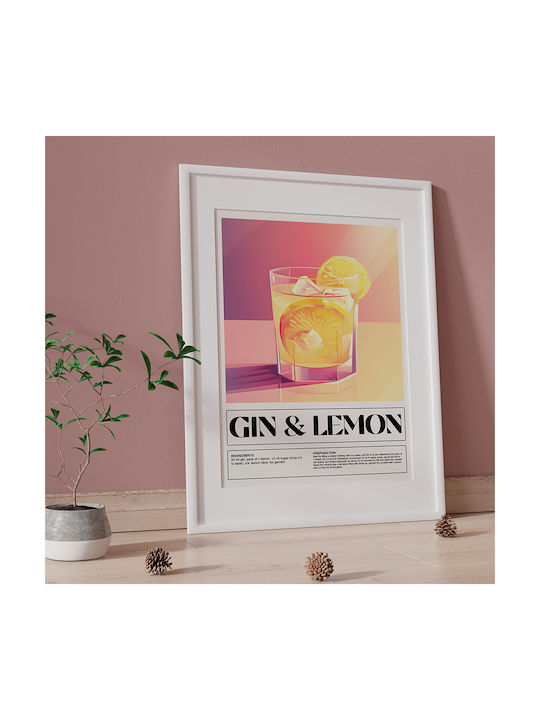 Poster Gin & Lemon Cocktail Pst25465 21cm X 30cm Black Wooden Frame