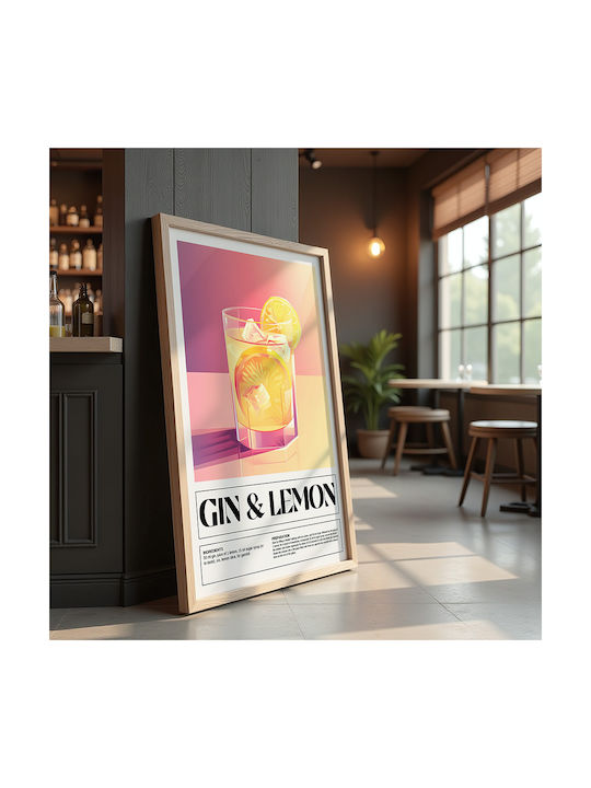 Poster Gin & Lemon Cocktail Pst25465 21cm X 30cm White Wooden Frame