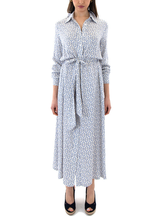 Maxi Hemdkleid Ecru- Blau