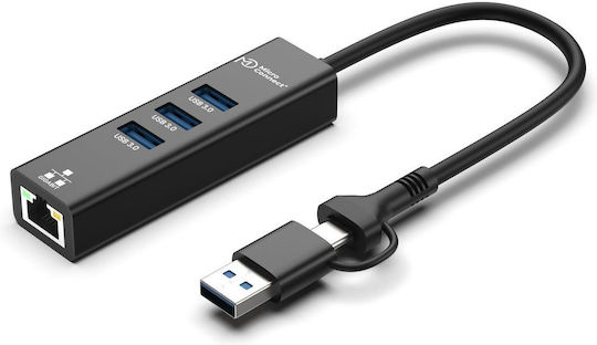 Microconnect USB Хъб 3 Порта USB 3.2 с USB-C Връзка Ethernet