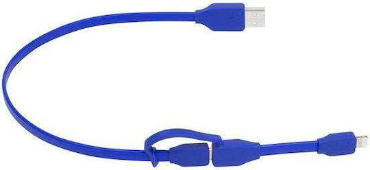Tylt Flach USB zu Blitzschlag / Micro-USB Kabel Blau 0.3m (781420050331)