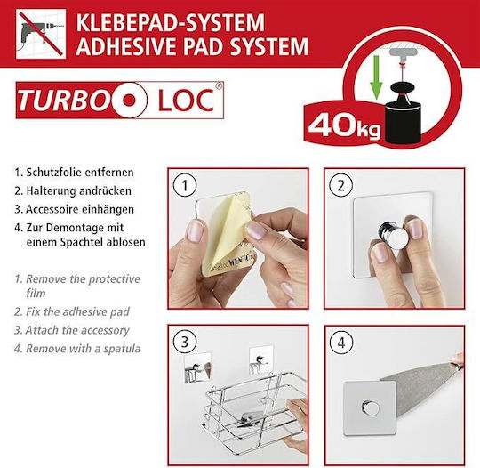 Wenko Turbo-Loc Double Bathroom Hook With Suction Cup 6.5x6.5cm Inox Silver