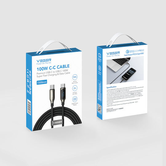 Veger Cablu USB 2.0 USB-C tată - USB-C 100W Negru 1.5m CC1-XHJ