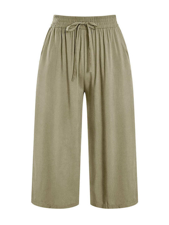 Celestino Zip-Culottes Baumwollstoff Loose Fit Olivgrün