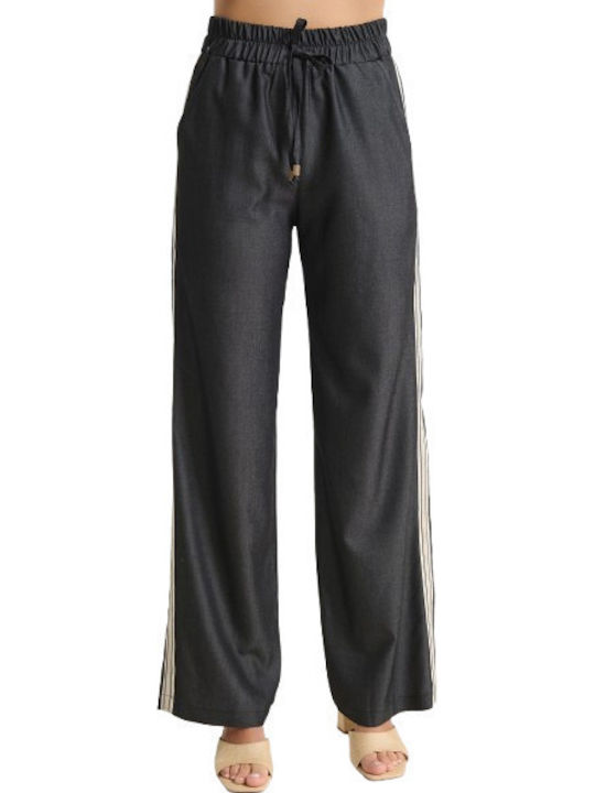 Women's Pantaloons with Rubber Band Striped Black