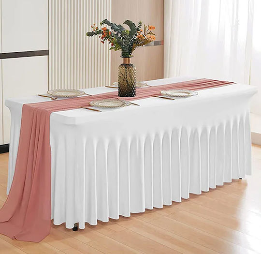Abdeckhaube für Bankett Catering Tisch Weiß mit Rüsche 180x76 cm