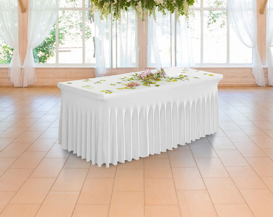 Abdeckhaube für Bankett Catering Tisch Weiß mit Rüsche 180x76 cm