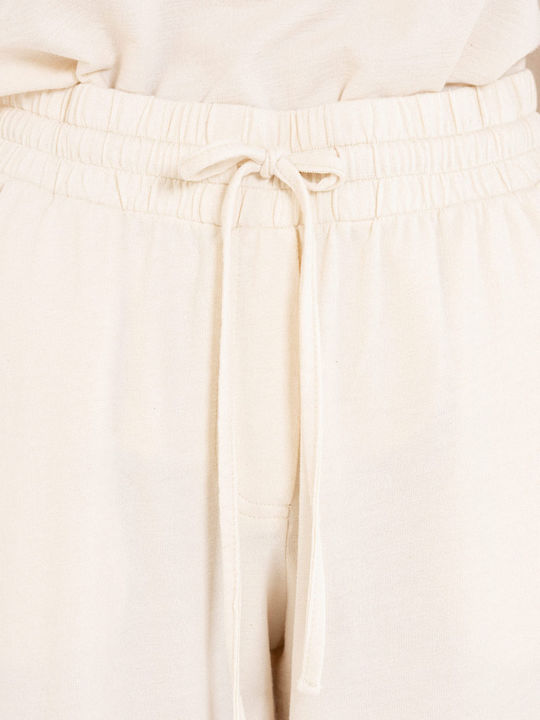 Pantaloni dama din tesatura cu elastic ecru