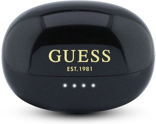 Guess Metallic Finish Classic Logo Open Ear Bluetooth Handsfree Headphones with Charging Case Black
