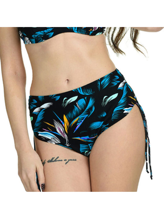Bikini Set With Removable Padding High Waist Floral Black