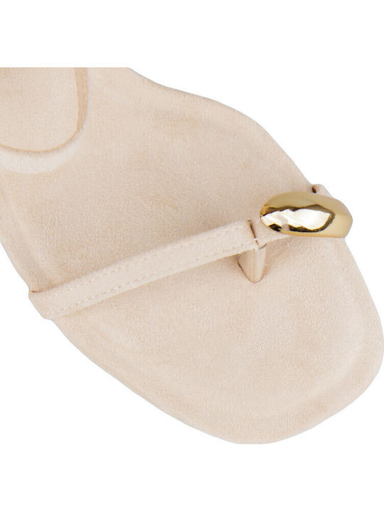 Suede Mules With High Heel In Beige Colour