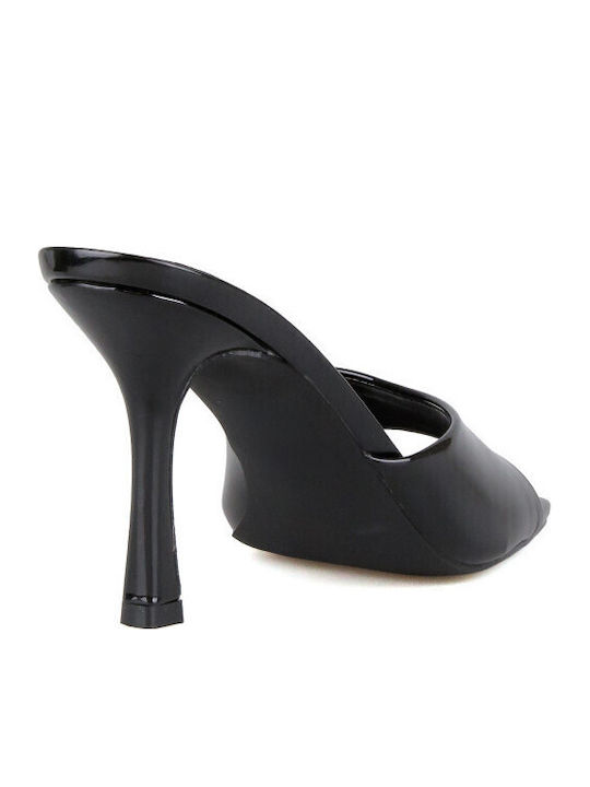 Mules In Patent Leather With High Heel In Black Colour