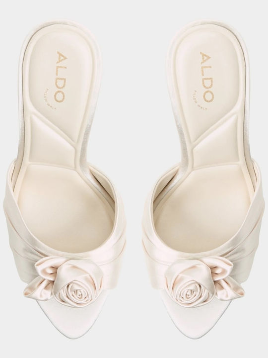 Satin Mules With Thin High Heel In Ecru Colour