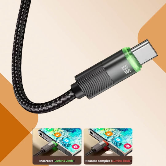 Charging Data Transfer Cable Fast Charge 100w Digikalax 480mbps 1.8m Smart Led Nylon Usb-c To Type-c Black