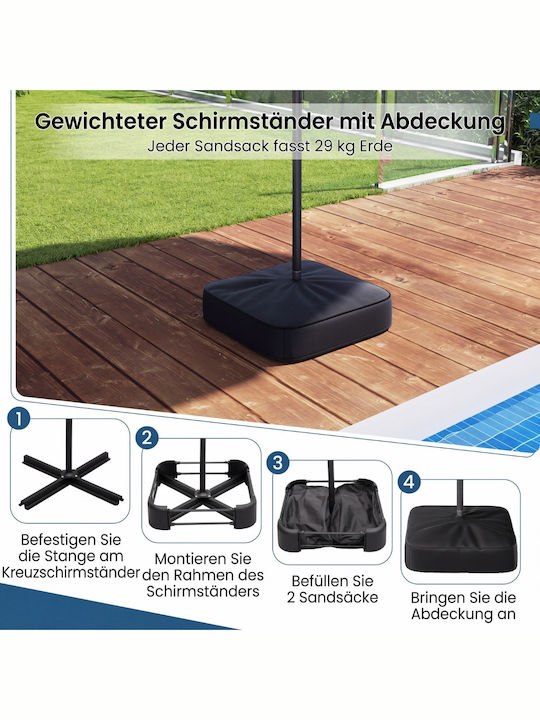 Professioneller Garten- und Terrassen-Sonnenschirm aus Metall Grau mit Basis und LED-Beleuchtung 4,05x4,05m NP13436DE-HS