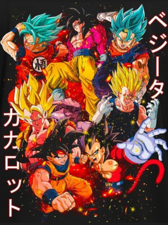 Оувърсайз Тениска Dragon Ball Аниме Илюстрация Герои Динамични Пози Pop Culture Черна
