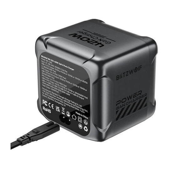 BlitzWolf GaN Charging Station with 2 USB-A Output Ports and 6 USB-C Output Ports 420W Power Delivery in Black Colour (BW-S33)