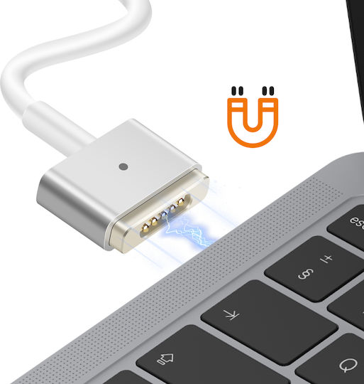 Max Excell Încărcător Sector 60w 13" Macbook Pro Magsafe 2 Magnetic Led Clip Cablu Alb