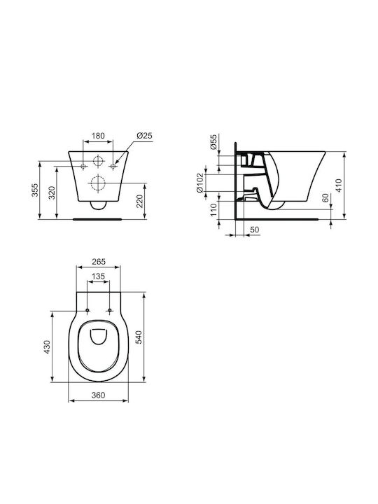 Ideal Standard Connect Air Wandhängende Toilette mit Slim Deckel Sanftes Schließen Weiße