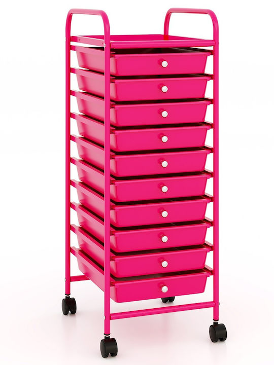 Costway Kitchen Trolley Plastic Pink 33x37x86cm
